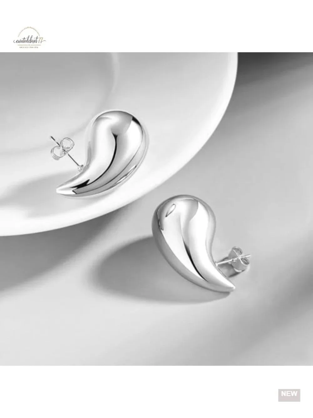 14K Gold Plated Silver Post Teardrop Drop Hoop Earrings Statement Jewelry